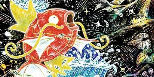 A colorful illustrated Magikarp scene used as inspiration for a composed binder page