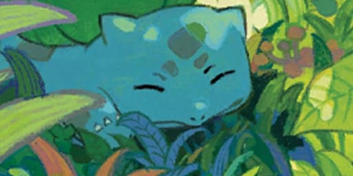 A Bulbasaur card in lush outdoor scenery suggesting a Pokémon GO walk