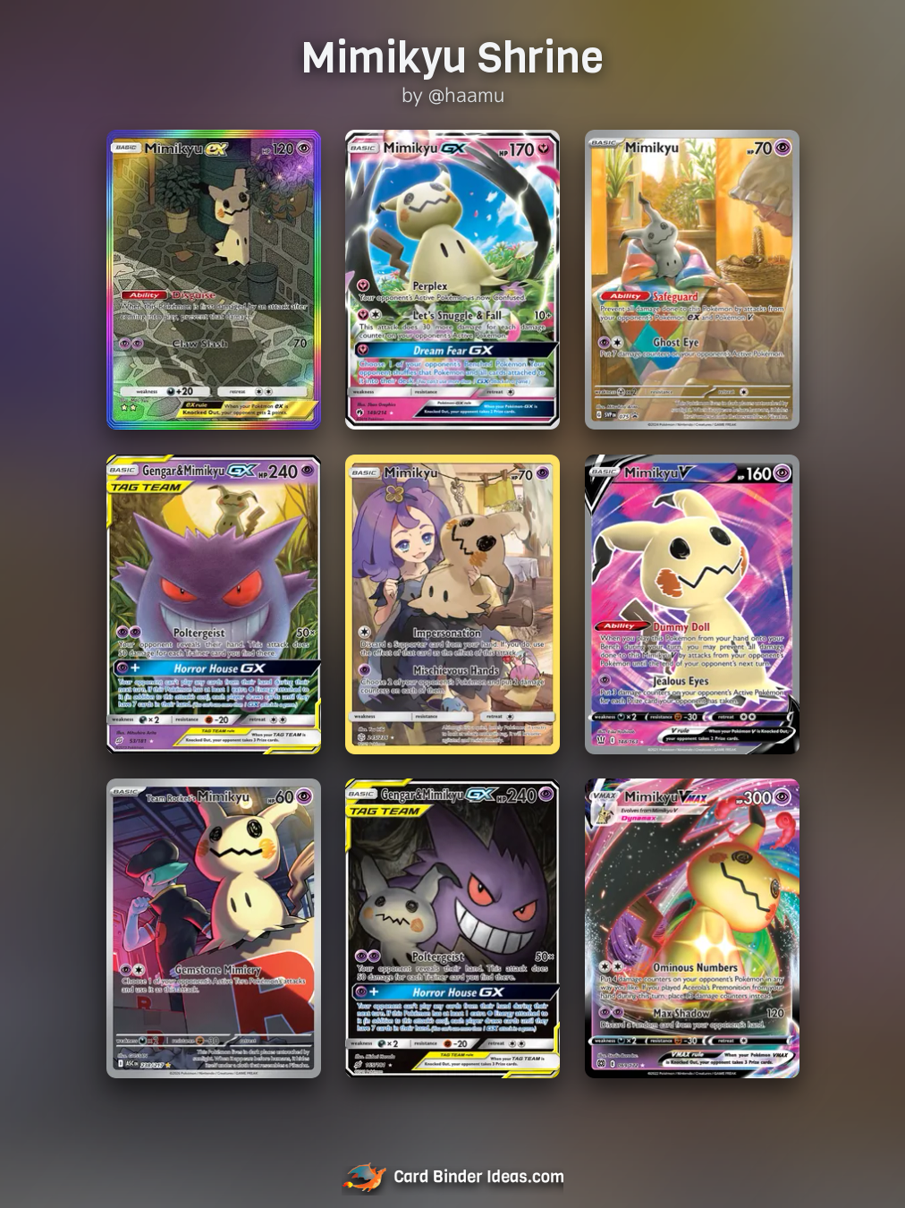 Mimikyu Shrine. Pokémon card binder idea by @haamu.