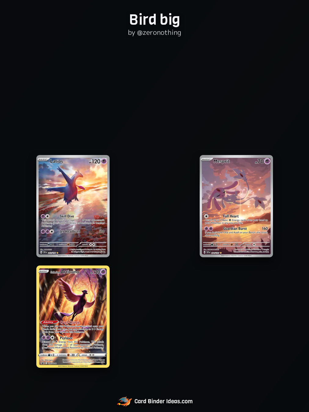 Bird big. Pokémon card binder idea by @zeronothing.