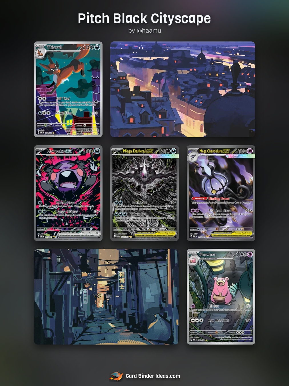 Pitch Black Cityscape one-page binder using full-art cards and Michi artwork