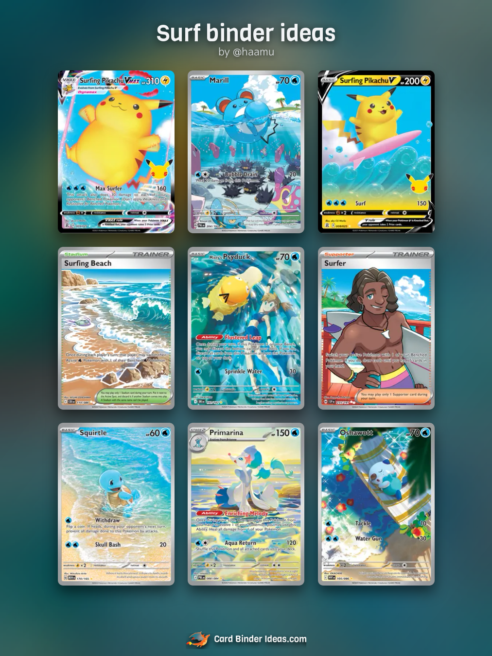 Surf binder ideas. Michi Method Pokémon card binder idea by @haamu.