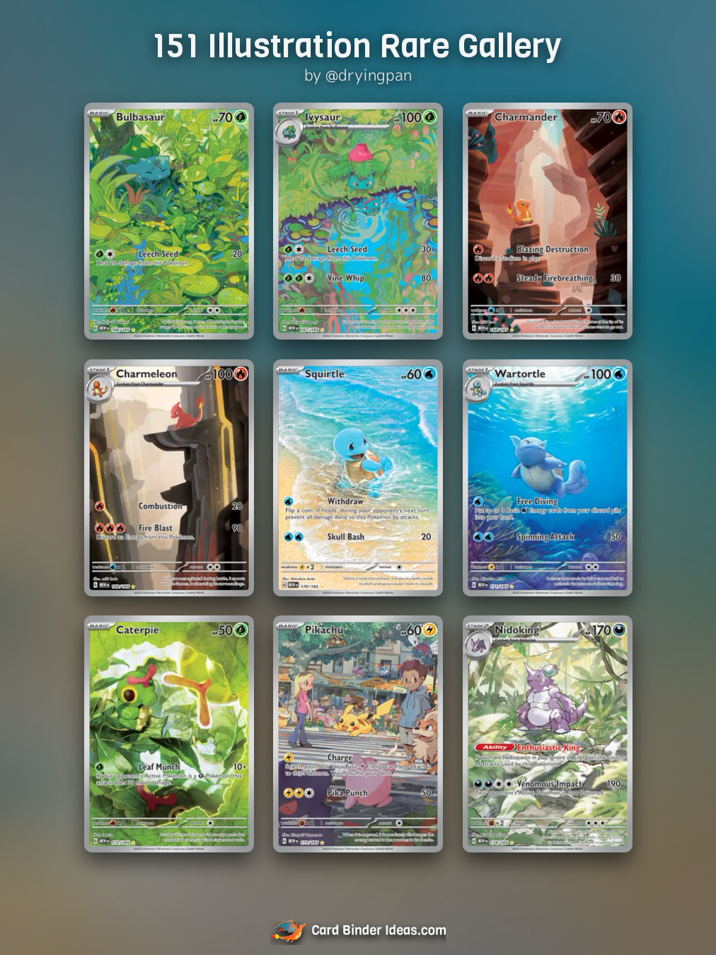 151 Illustration Rare Gallery. Full Art Pokémon card binder idea by @dryingpan.