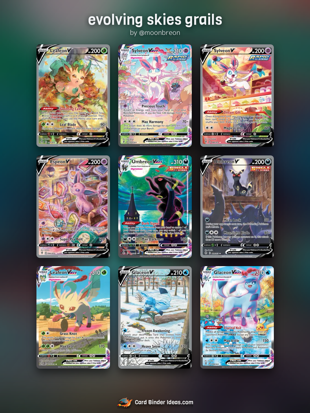 evolving skies grails. Full Art Pokémon card binder idea by @moonbreon.