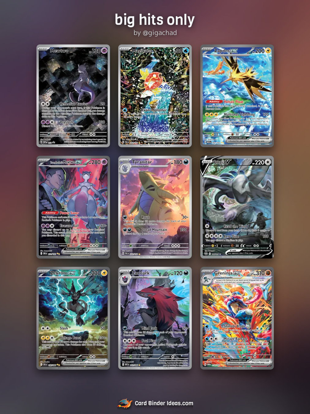 big hits only. Full Art Pokémon card binder idea by @gigachad.