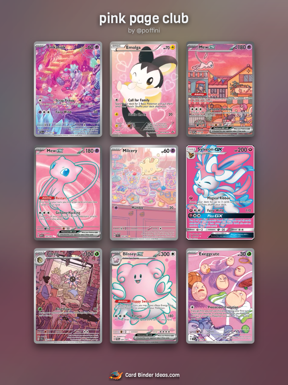pink page club. Full Art Pokémon card binder idea by @poffini.