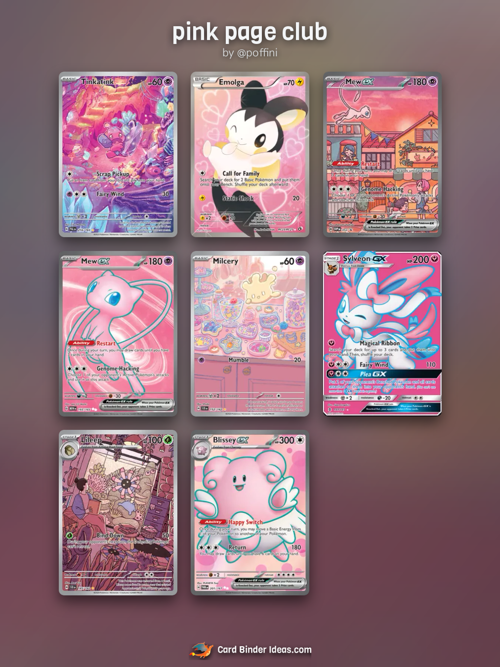 pink page club. Full Art Pokémon card binder idea by @poffini.