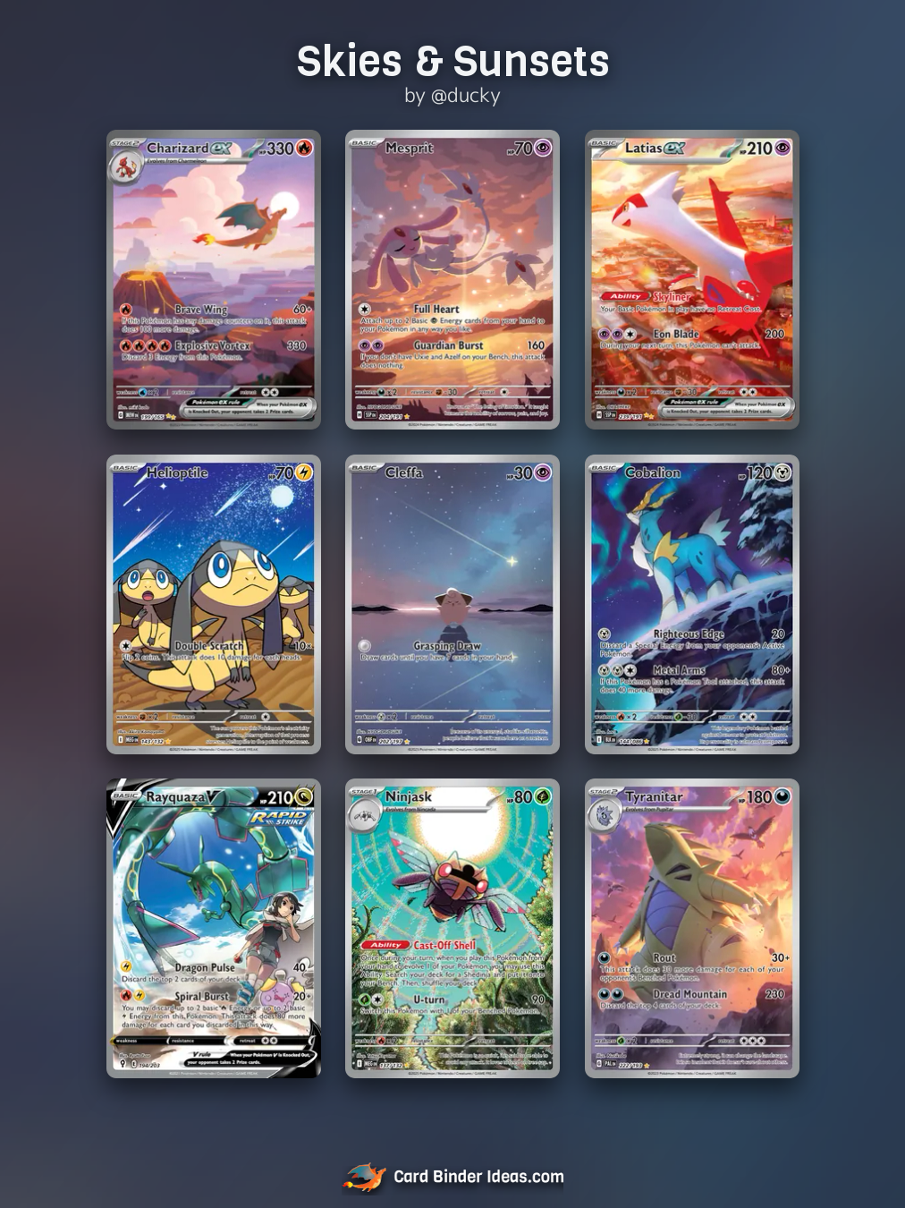 Skies & Sunsets. Full Art Pokémon card binder idea by @ducky.