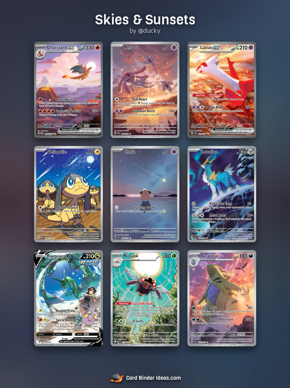 Skies & Sunsets. Full Art Pokémon card binder idea by @ducky.