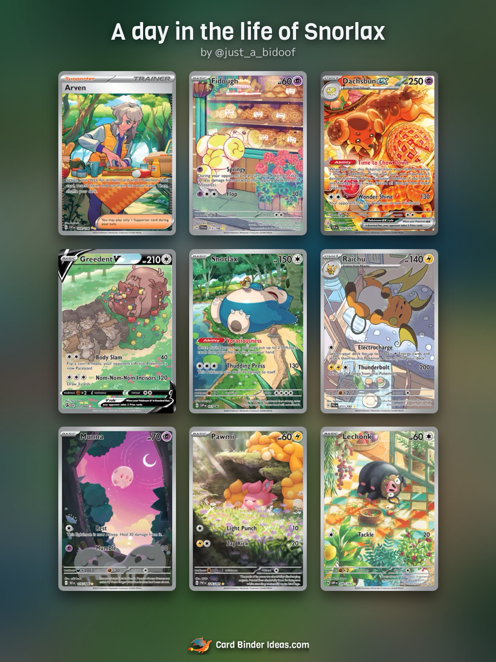 A day in the life of Snorlax. Full Art Pokémon card binder idea by @just_a_bidoof.