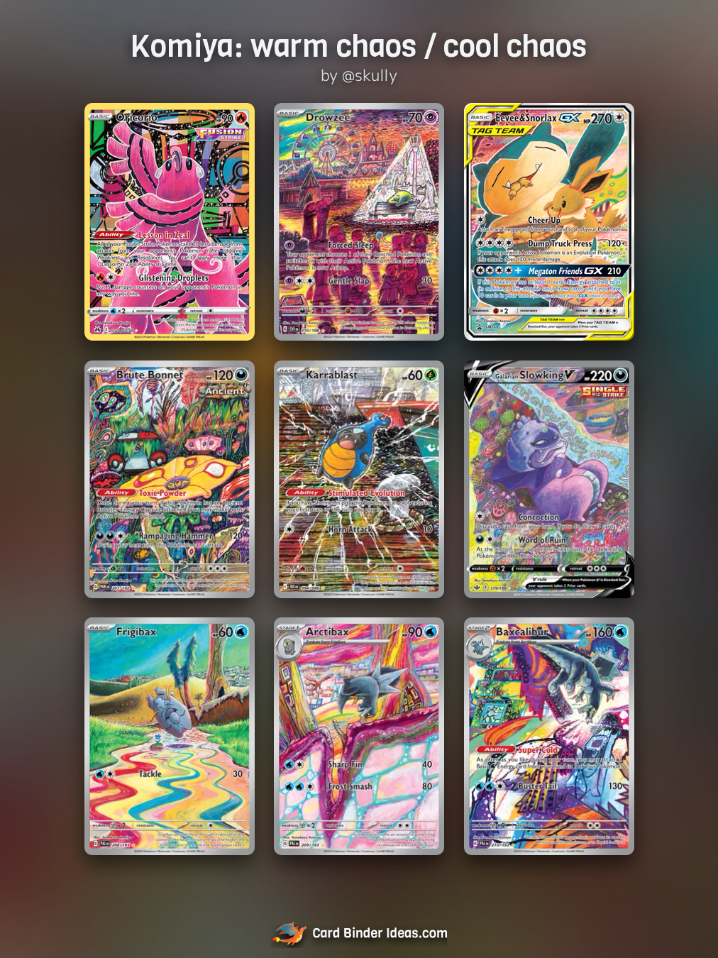 Komiya: warm chaos / cool chaos. Full Art Pokémon card binder idea by @skully.