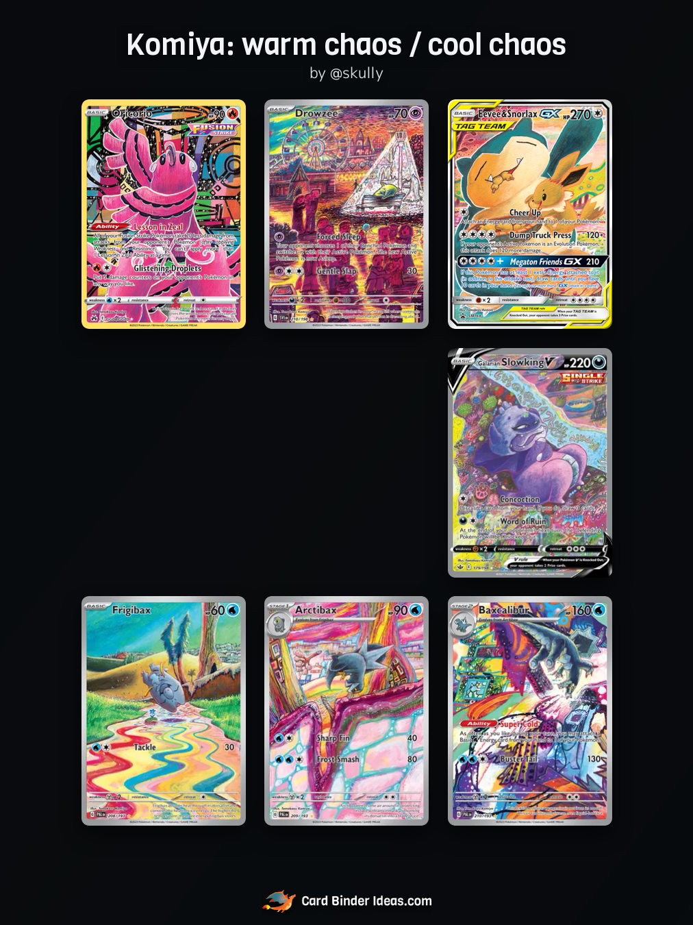 Komiya: warm chaos / cool chaos. Full Art Pokémon card binder idea by @skully.