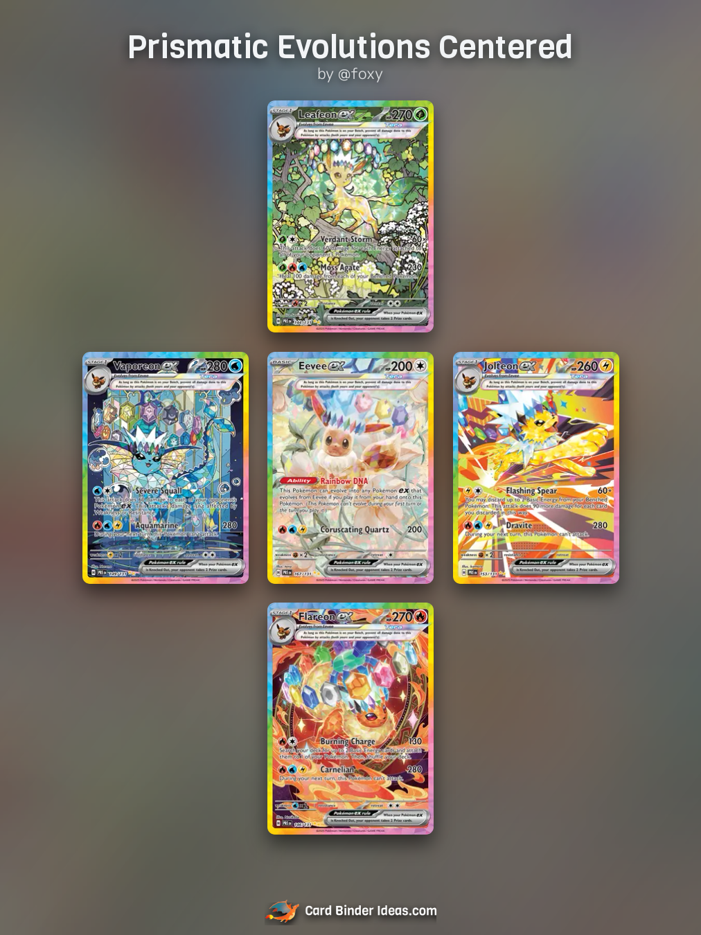 Prismatic Evolutions Centered. Pokémon card binder idea by @foxy.