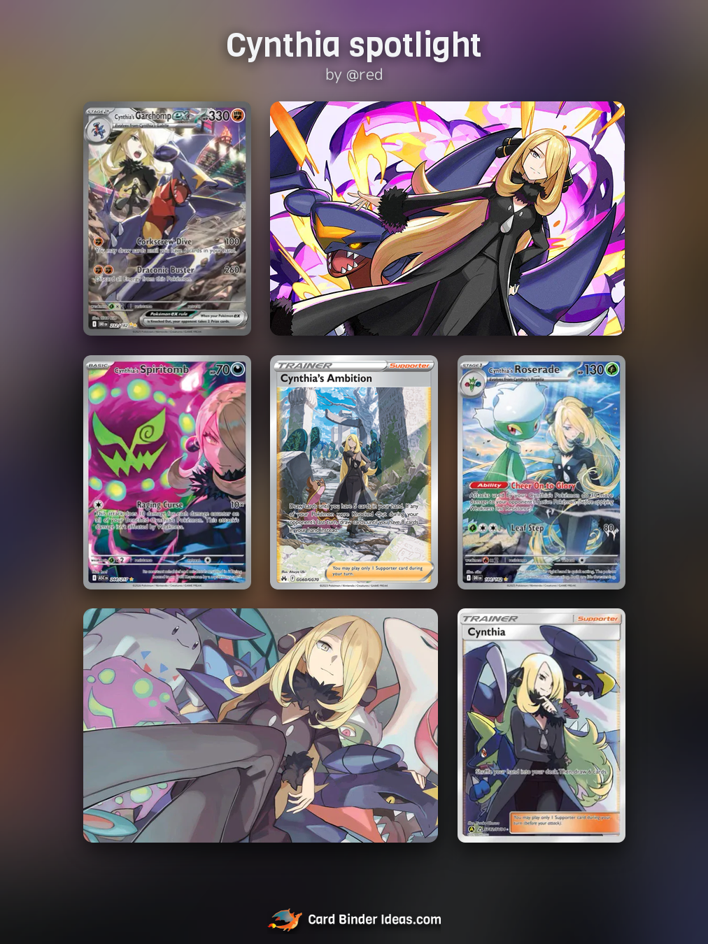 Cynthia spotlight. Michi Method Pokémon card binder idea by @red.