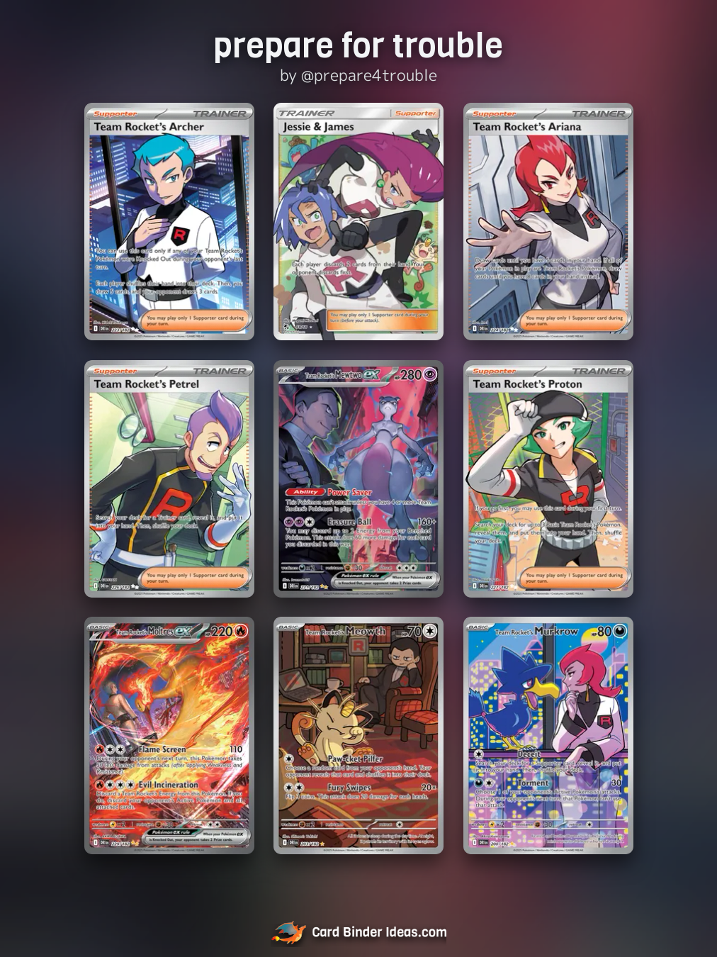 prepare for trouble. Trainer Pokémon card binder idea by @prepare4trouble.