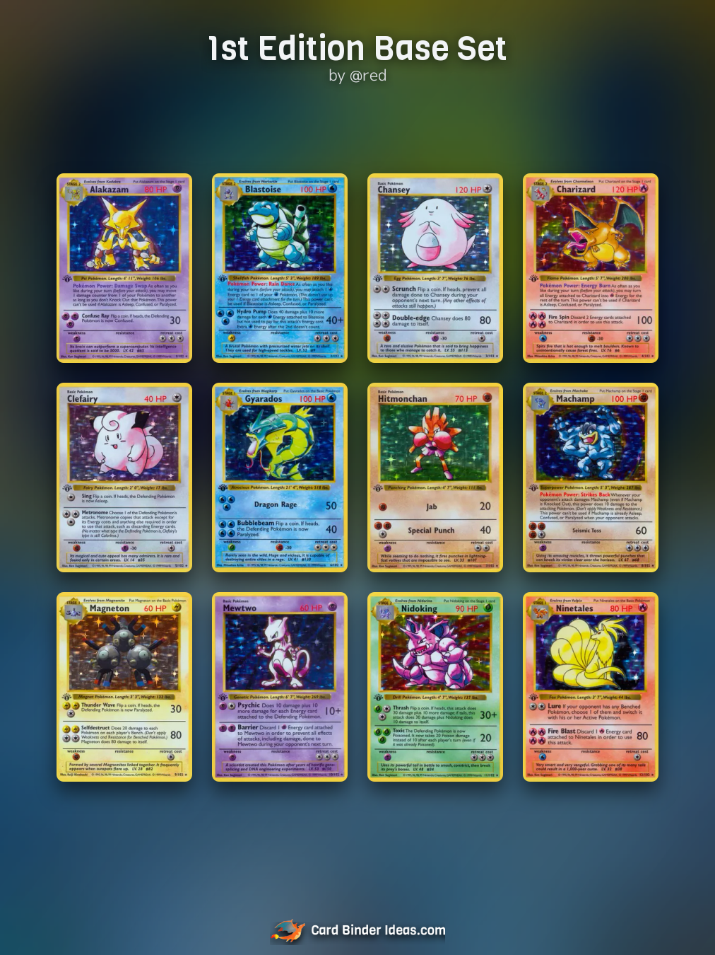 1st Edition Base Set. Vintage Pokémon card binder idea by @red.