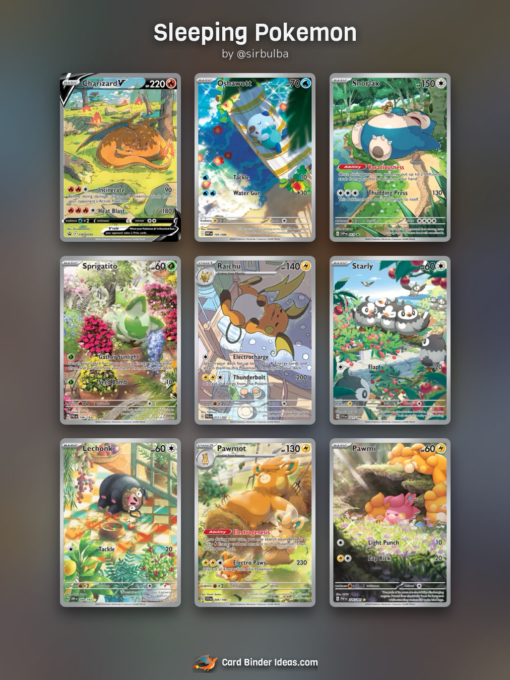 Sleeping Pokemon. Cute and Cozy Pokémon card binder idea by @sirbulba.