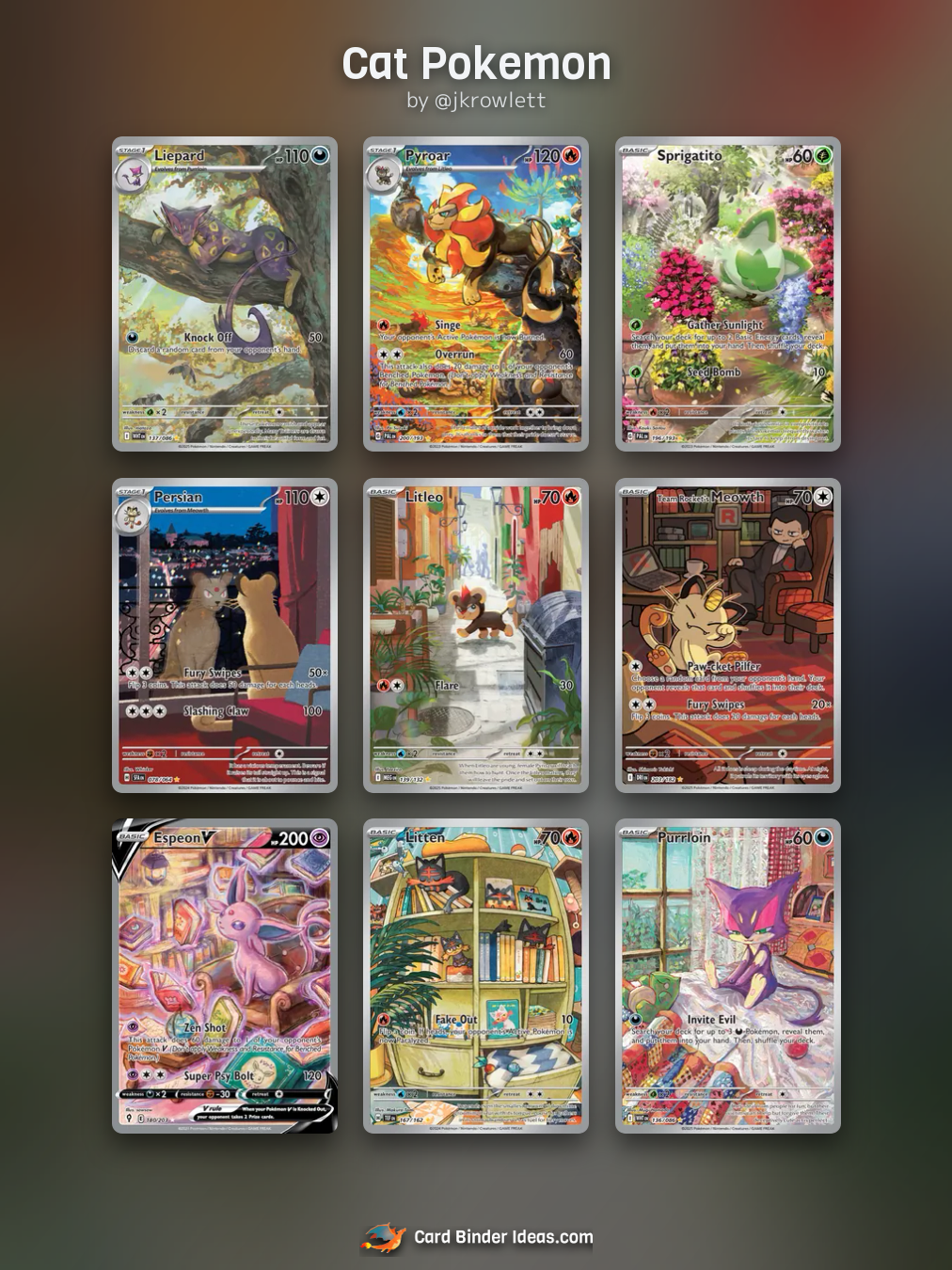 Cat Pokemon. Cute and Cozy Pokémon card binder idea by @jkrowlett.