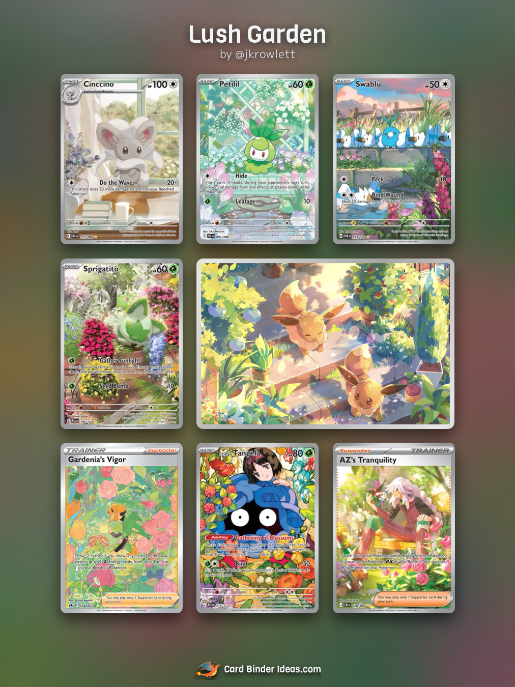 Lush Garden. Michi Method Pokémon card binder idea by @jkrowlett.