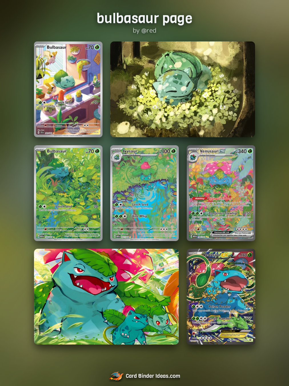 bulbasaur page. Michi Method Pokémon card binder idea by @red.