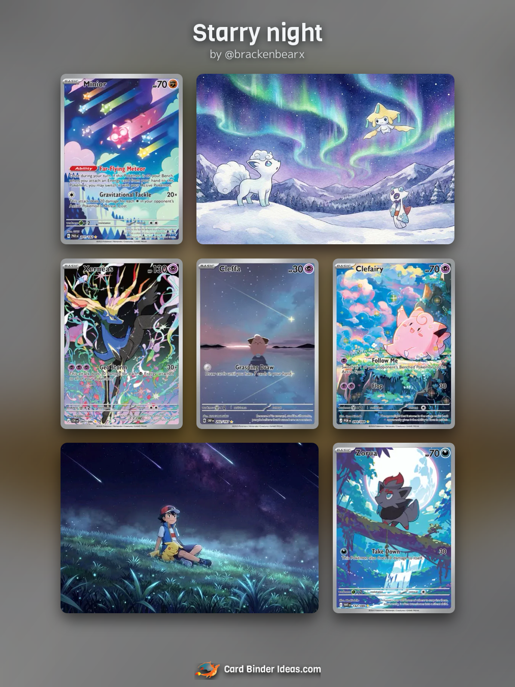 Starry night. Michi Method Pokémon card binder idea by @brackenbearx.