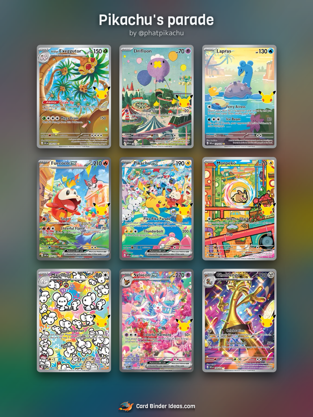 Pikachu's parade. Full Art Pokémon card binder idea by @phatpikachu.