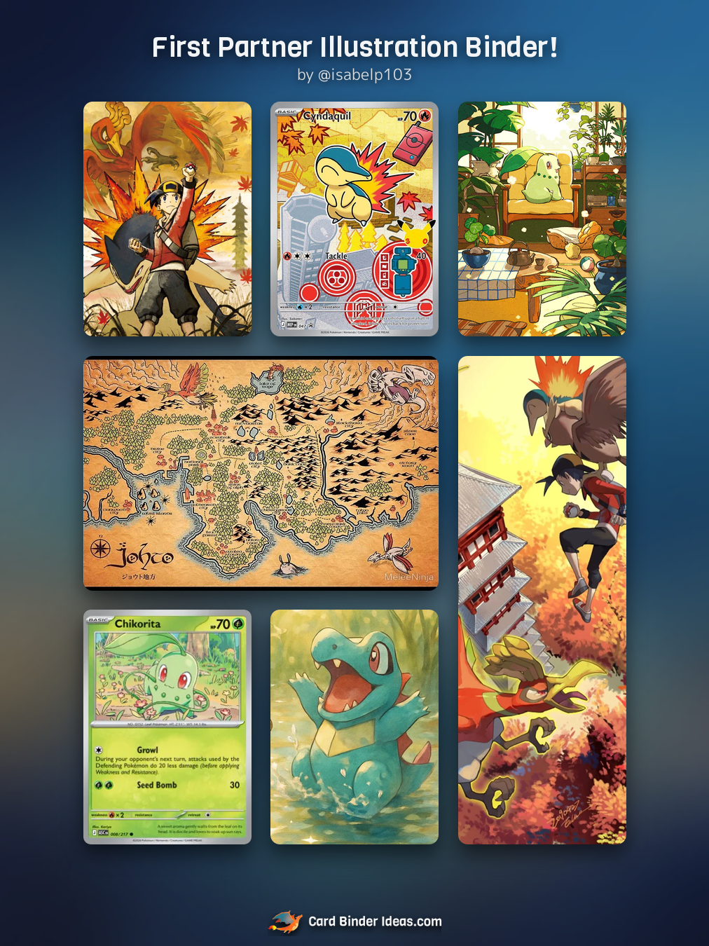 First Partner Illustration Binder! Michi Method Pokémon card binder idea by @isabelp103.