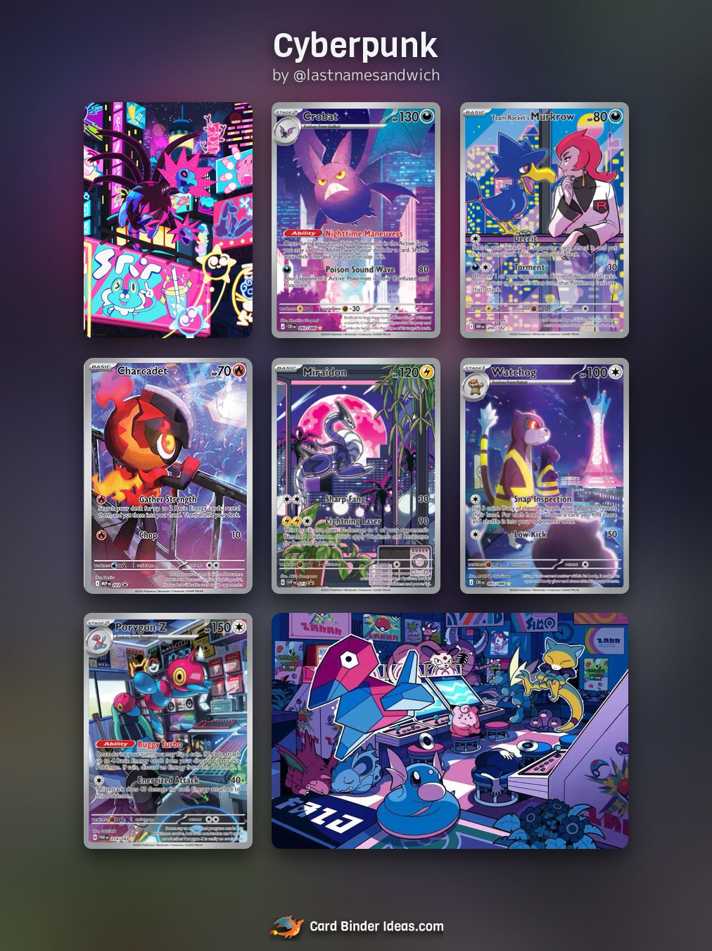 Cyberpunk. Michi Method Pokémon card binder idea by @lastnamesandwich.