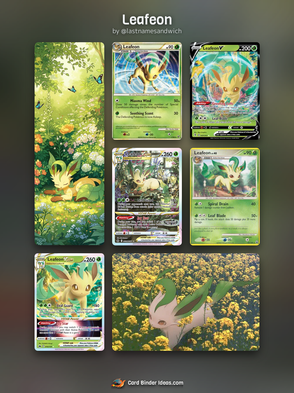 Leafeon. Michi Method Pokémon card binder idea by @lastnamesandwich.