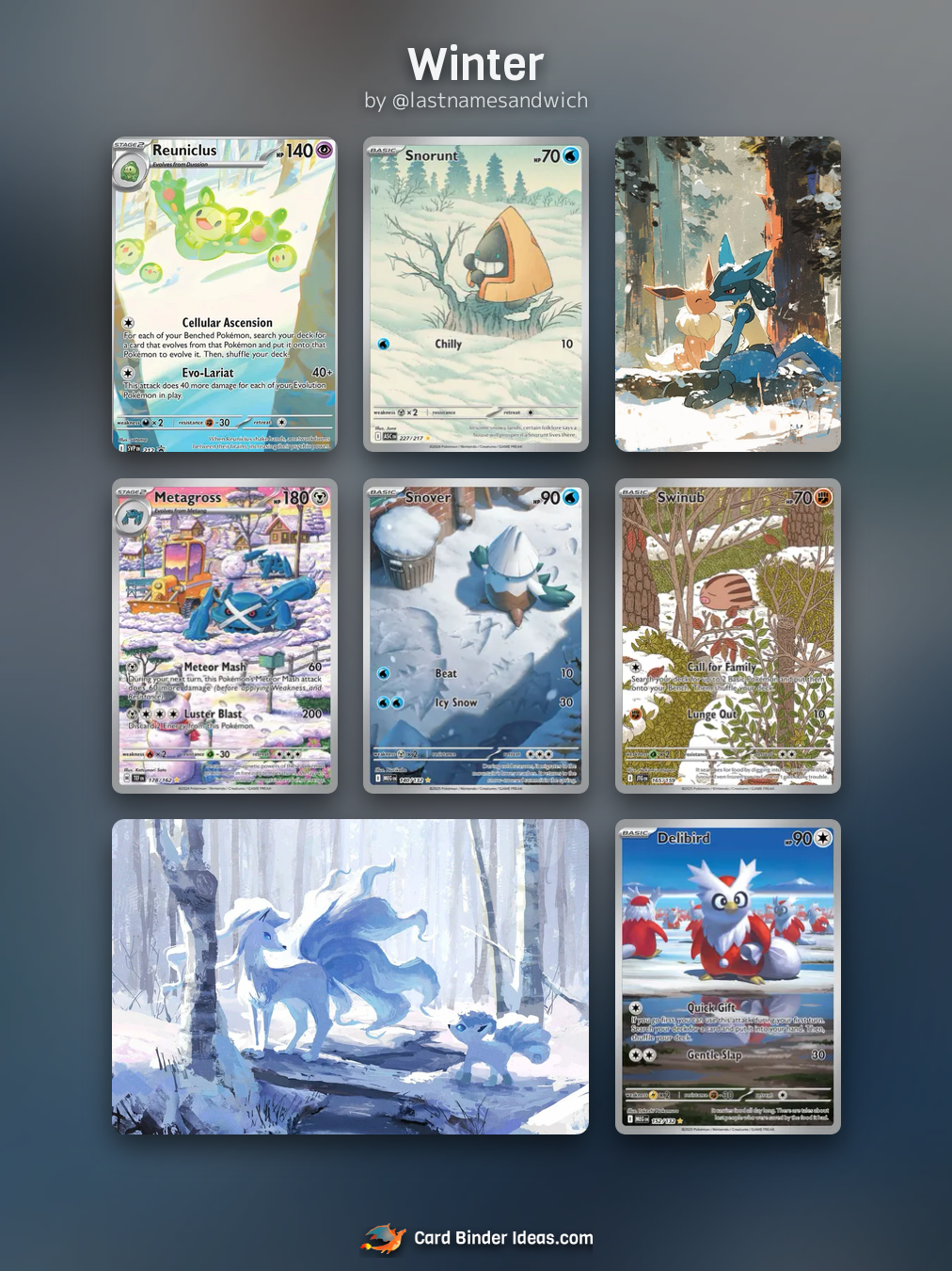 Winter. Michi Method Pokémon card binder idea by @lastnamesandwich.