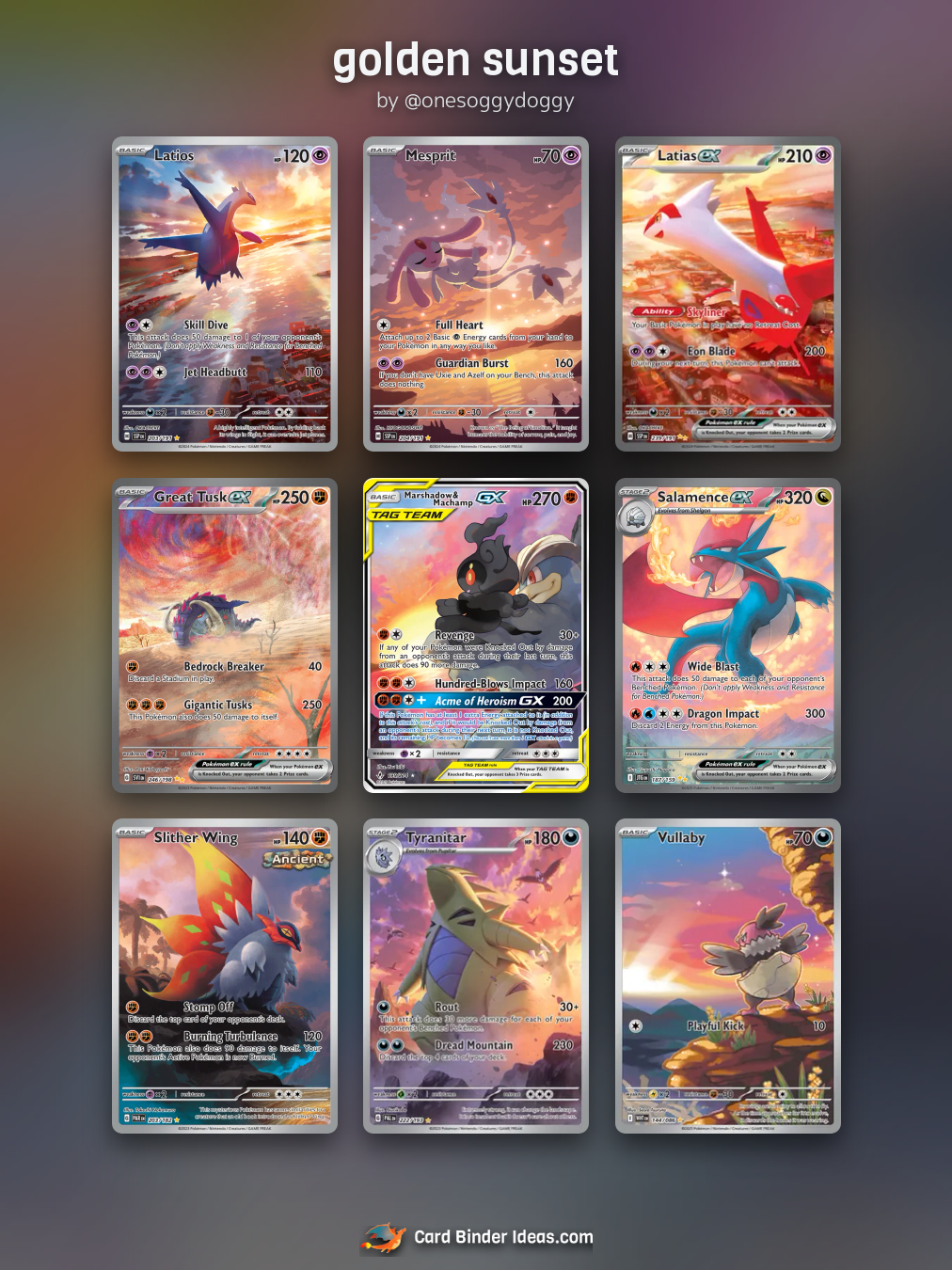 golden sunset. Full Art Pokémon card binder idea by @onesoggydoggy.