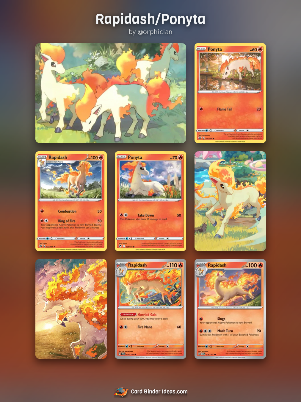 Rapidash/Ponyta. Michi Method Pokémon card binder idea by @orphician.