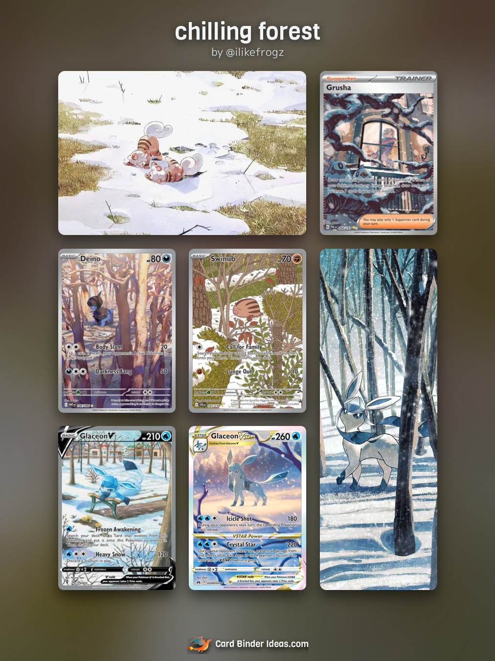 chilling forest. Michi Method Pokémon card binder idea by @ilikefrogz.