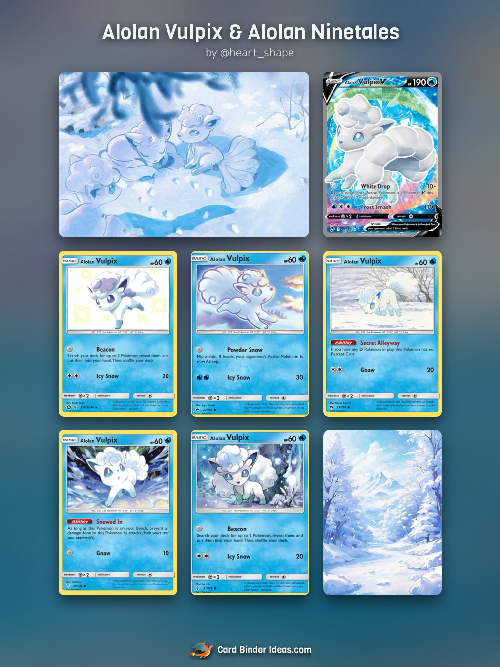Alolan Vulpix & Alolan Ninetales. Michi Method Pokémon card binder idea by @heart_shape.