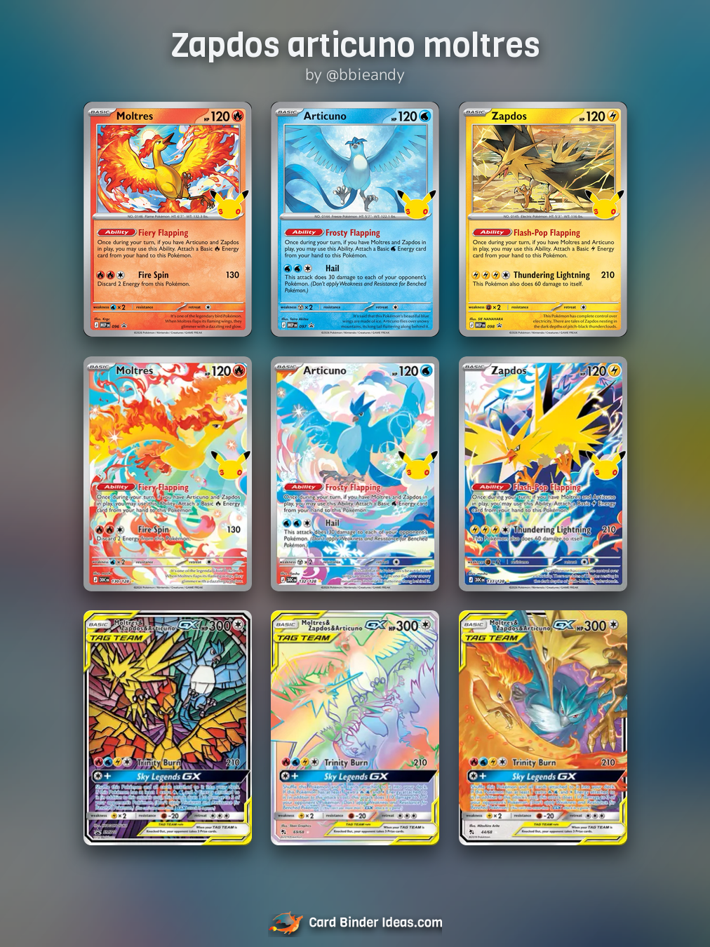 Zapdos articuno moltres. Pokémon card binder idea by @bbieandy.