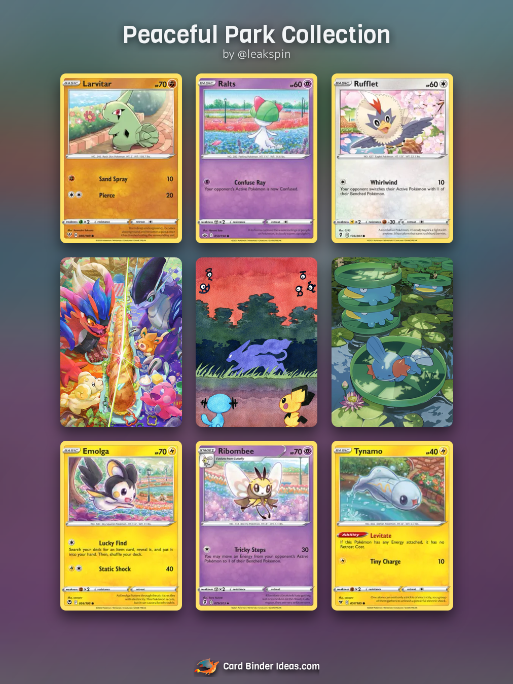Peaceful Park Collection. Michi Method Pokémon card binder idea by @leakspin.