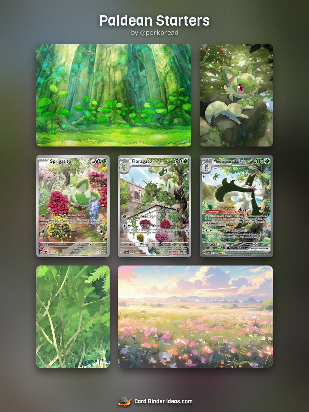 Paldean Starters. Michi Method Pokémon card binder idea by @porkbread.