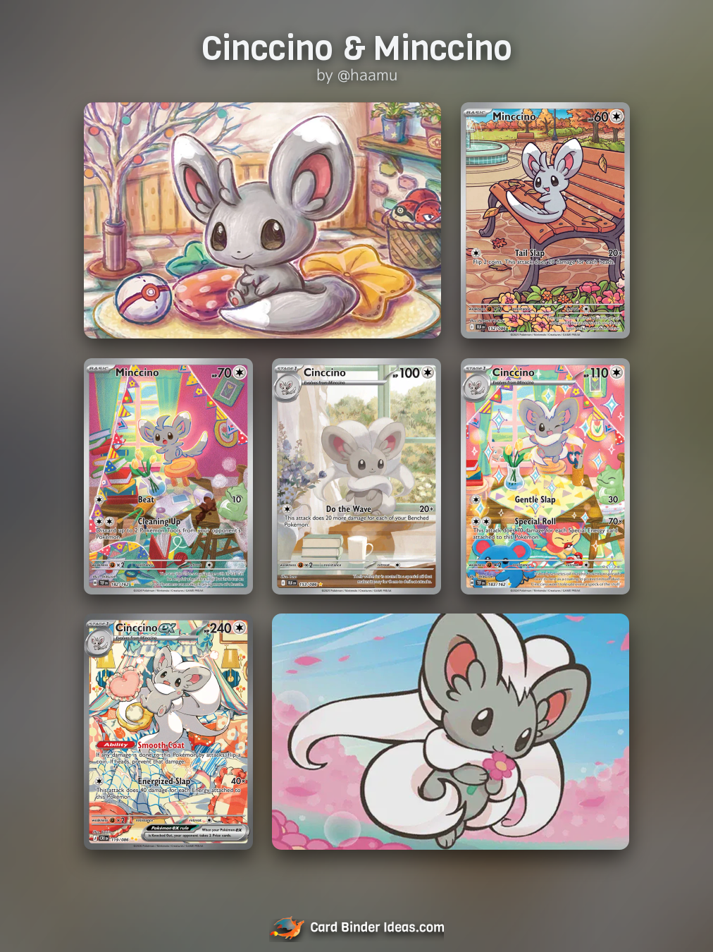 Cinccino & Minccino. Michi Method Pokémon card binder idea by @haamu.