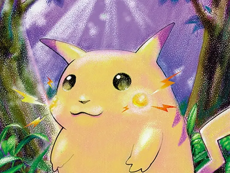 Pikachu glowing in a purple forest